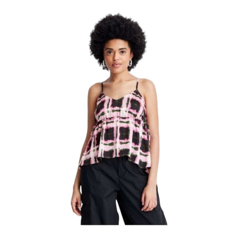 FUTURE COLLECTIVE-PLAID CAMISOLE TANK TOP-SIZE XS